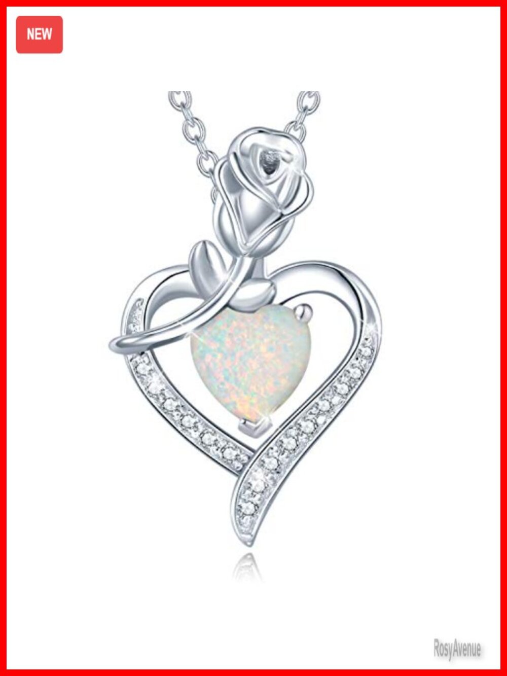 Sterling Silver Created Opal Heart Pendant Necklace 16+2in Adjustable